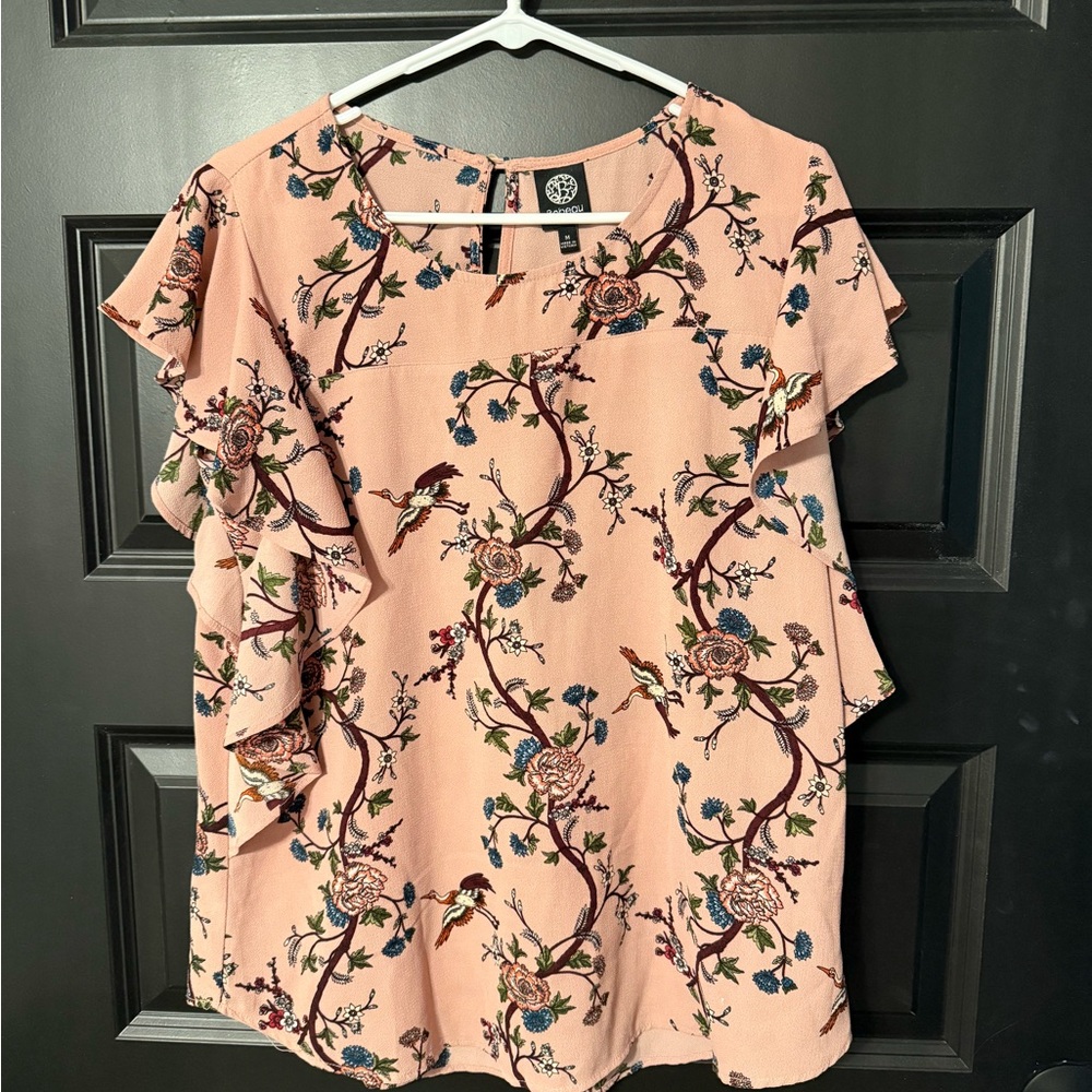 Bobeau Floral Ruffle Sleeve Blouse